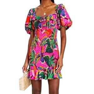Farm Rio Pink Painted Tucans Mini Dress